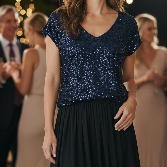 Armani Collezioni Midnight Blue Sequin Short Sleeve Top Evening Wear Size 12 - Picture 9 of 9